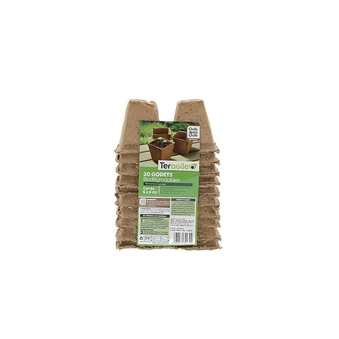20 POTS BIODÉGRADABLES, CARRÉ, CÔTÉ 6 CM